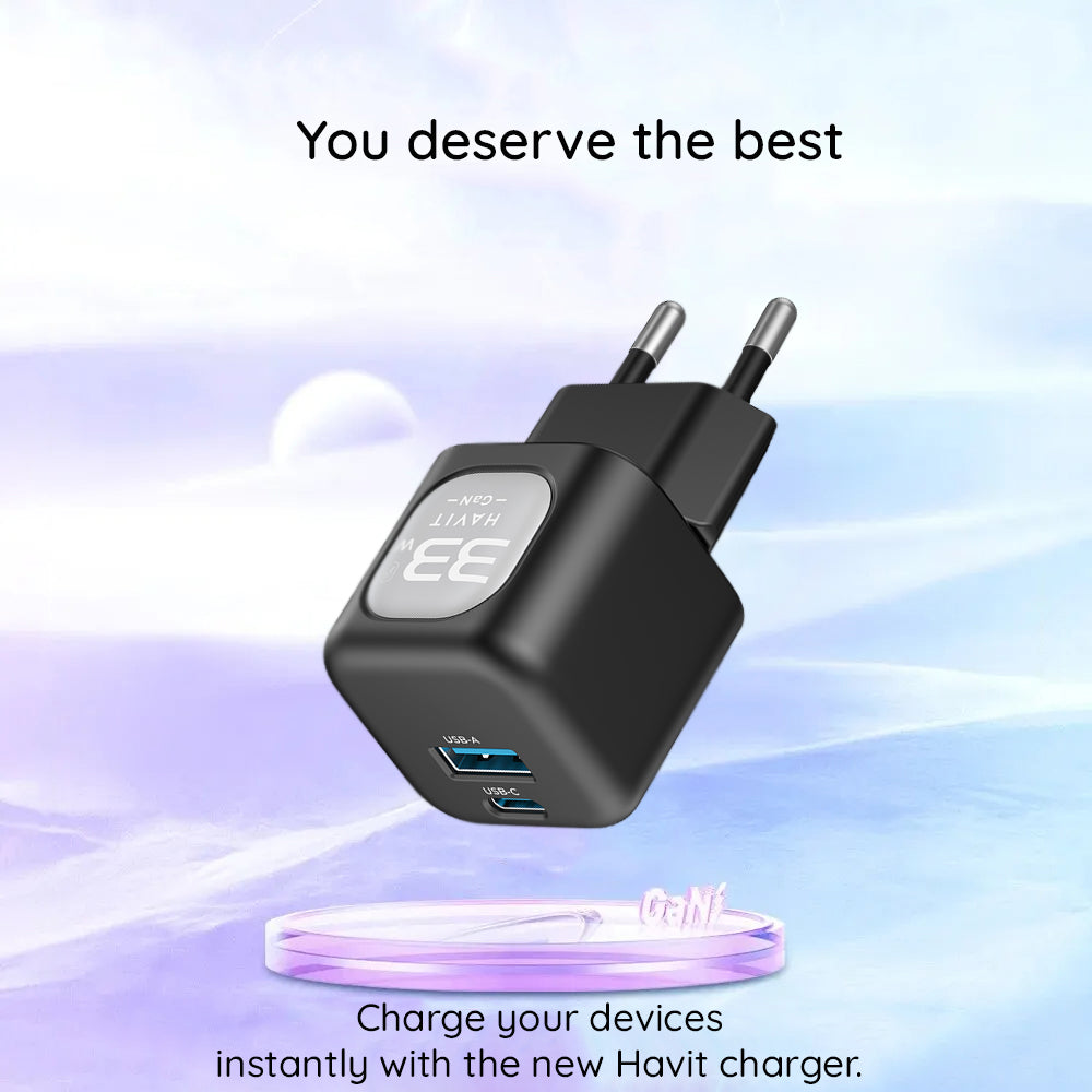 Incarcator Retea HAVIT UC230, 33W, 3A, 1 x USB-A - 1 x USB-C, Negru Gri