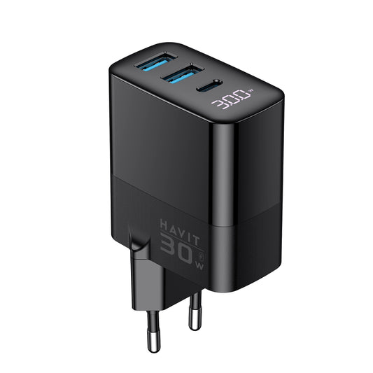 Incarcator Retea HAVIT UCLE001, 30W, 3A, 2 x USB-A - 1 x USB-C, Negru