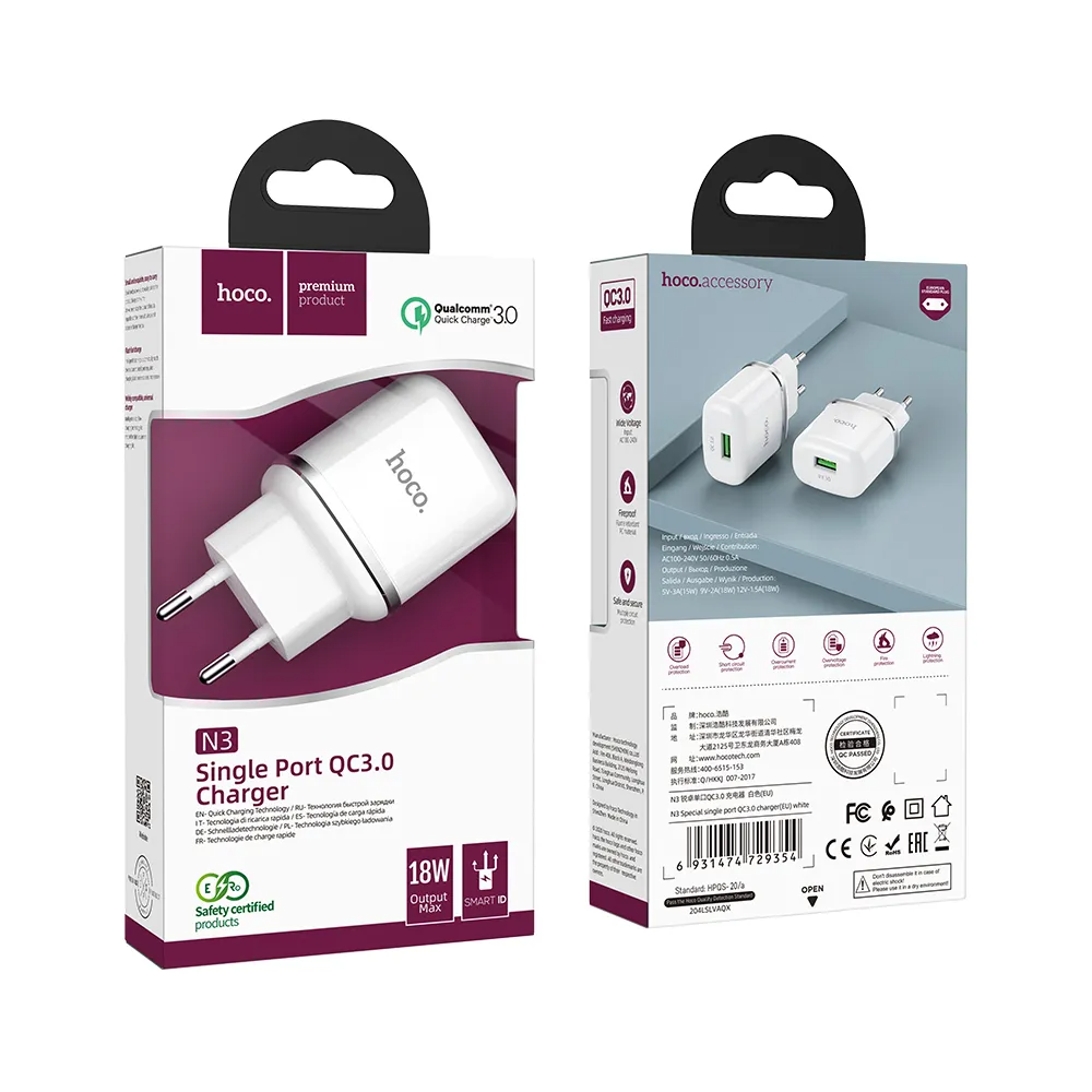 Incarcator Retea HOCO N3, 18W, 3A, 1 x USB-A, Alb