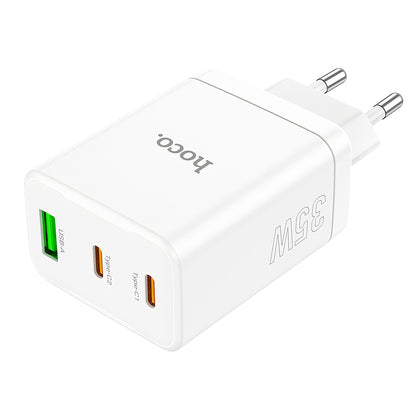 Incarcator Retea HOCO N33, 35W, 3A, 1 x USB-A - 2 x USB-C, Alb