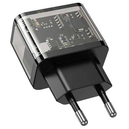 Incarcator Retea HOCO N34, 20W, 3A, 1 x USB-A - 1 x USB-C, Transparent
