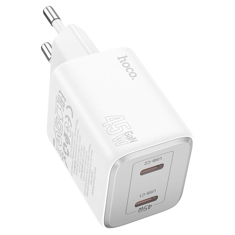 Incarcator Retea HOCO N42, 45W, 3A, 2 x USB-C, Alb