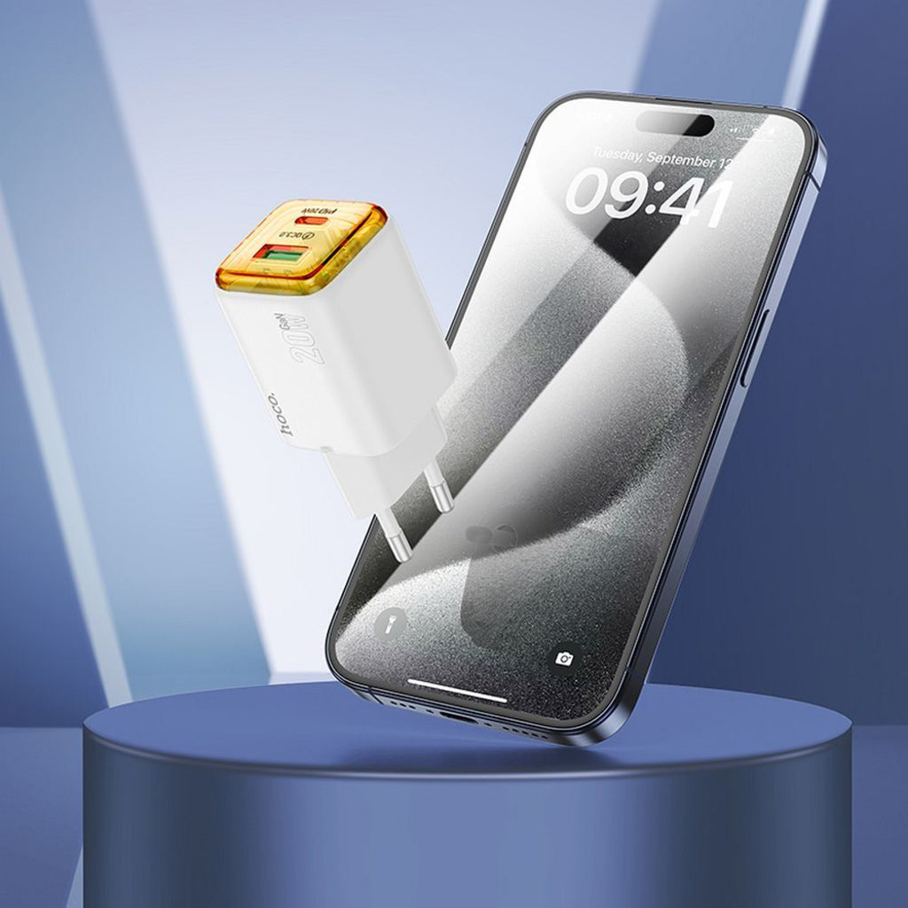 Incarcator Retea HOCO N52, 20W, 3A, 1 x USB-A - 1 x USB-C, Alb
