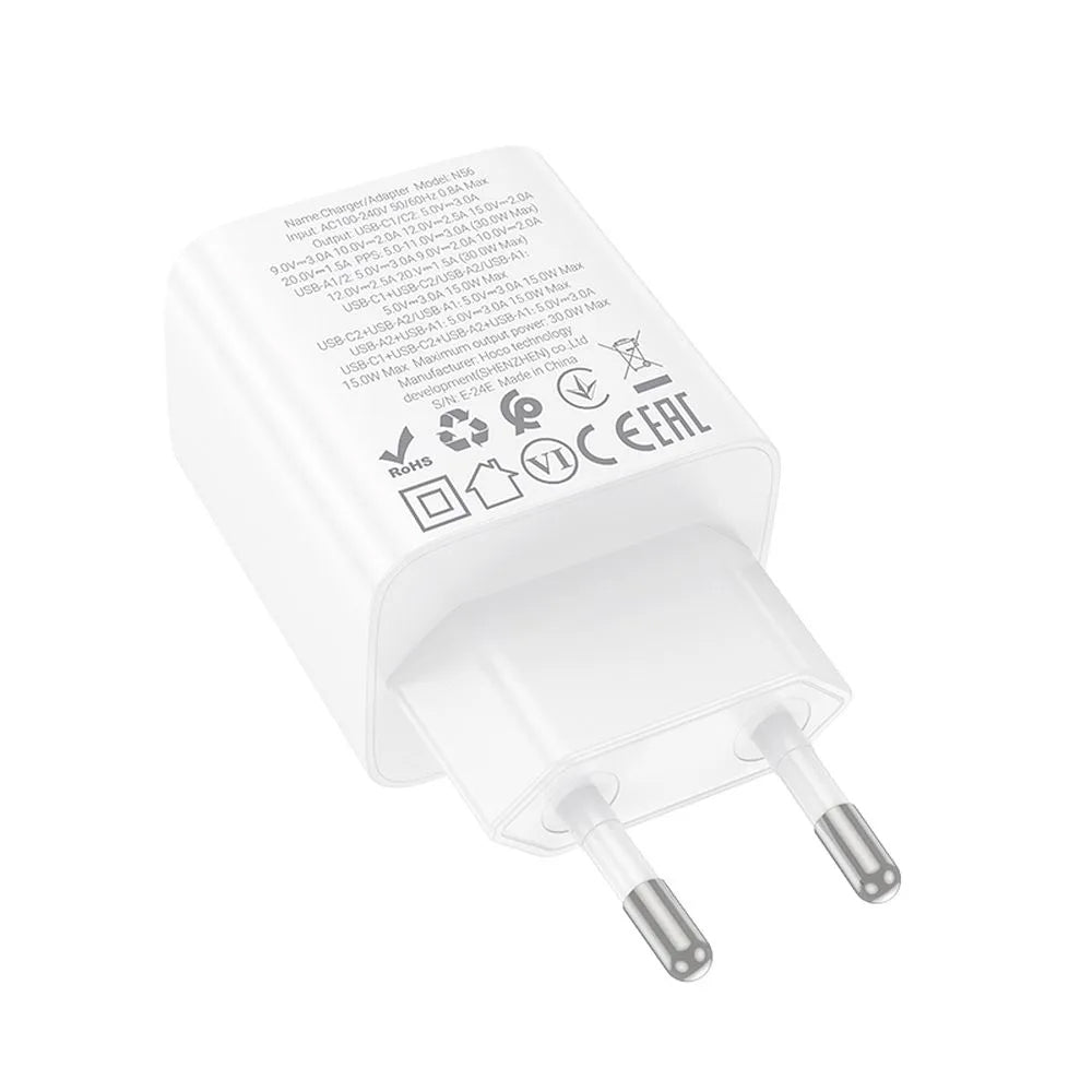 Incarcator Retea HOCO N56, 30W, 3A, 2 x USB-A - 2 x USB-C, Alb