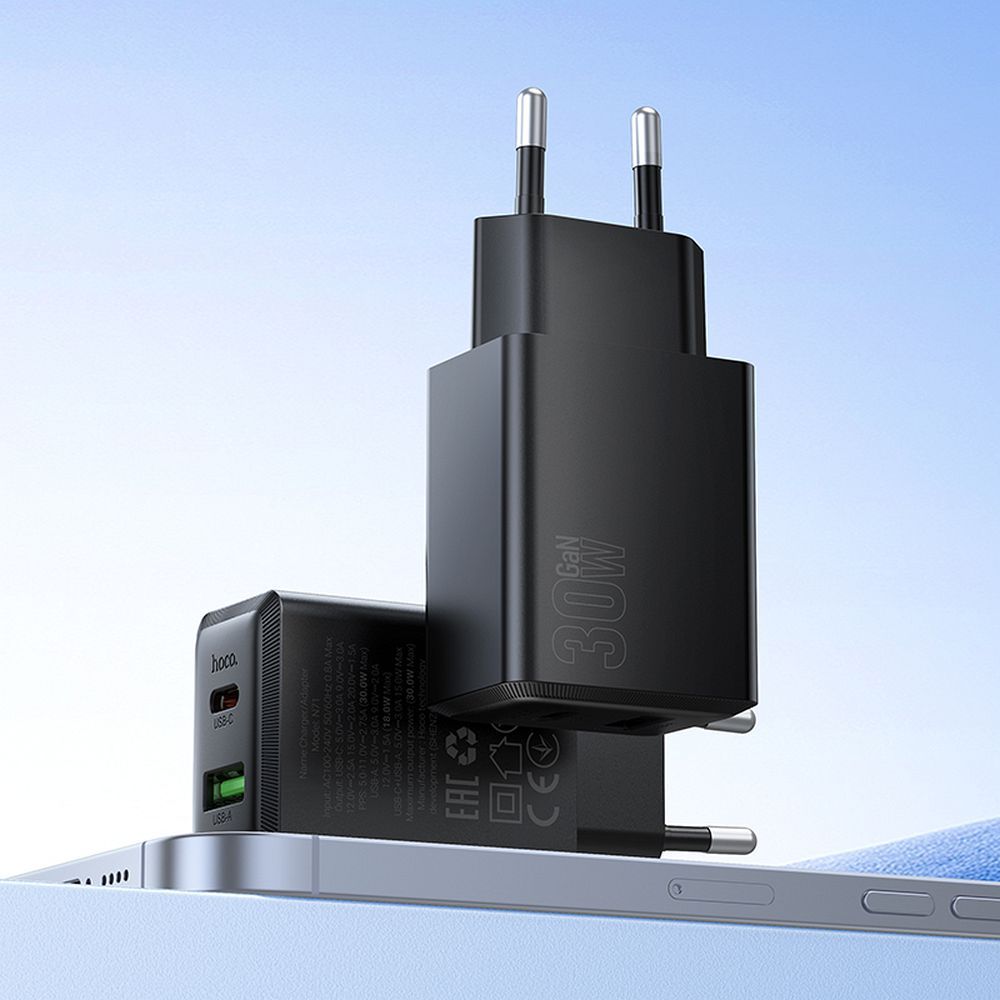 Incarcator Retea HOCO N71, 30W, 3A, 1 x USB-A - 1 x USB-C, Negru