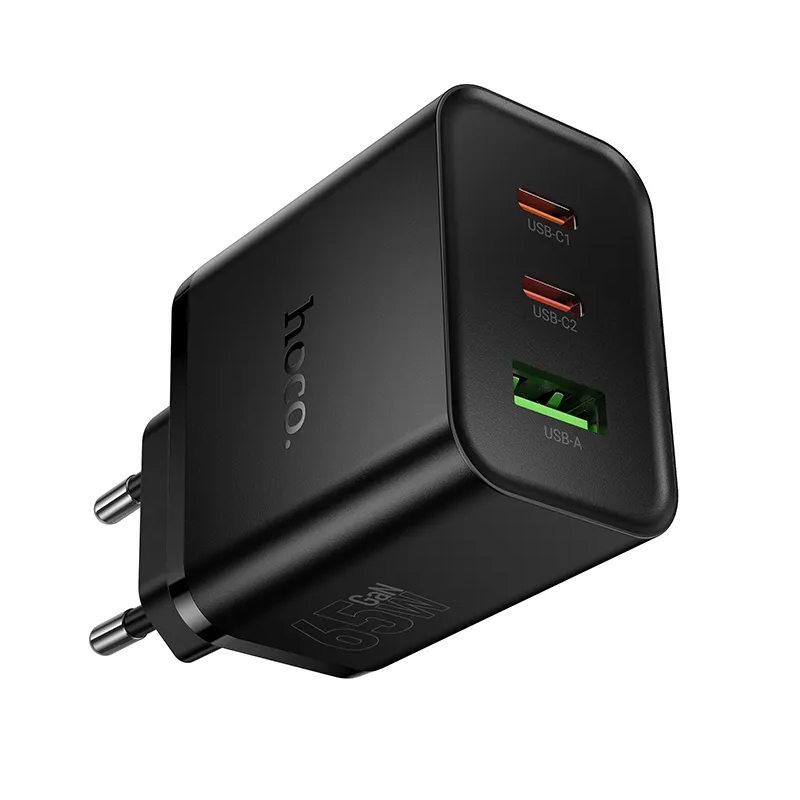 Incarcator Retea HOCO N75, 65W, 3A, 1 x USB-A - 2 x USB-C, Negru