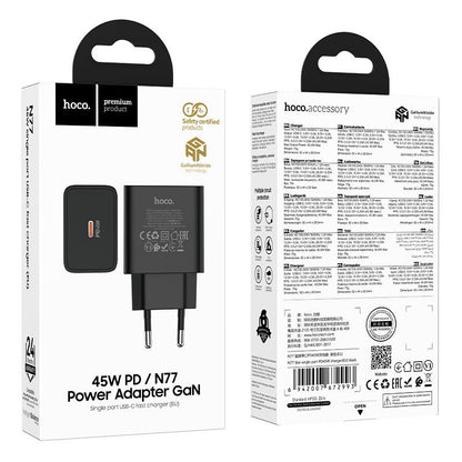 Incarcator Retea HOCO N77, 45W, 3A, 1 x USB-C, Negru