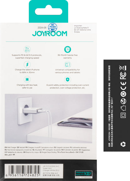 Incarcator Retea Joyroom JR-TCF14, 20W, 3A, 1 x USB-A - 1 x USB-C, Alb