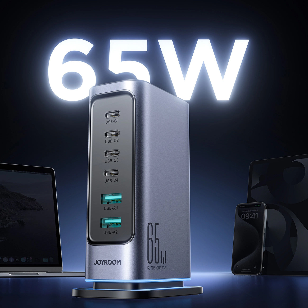 Incarcator Statie Joyroom JR-TCM02, 65W, 3.25A, 2 x USB-A - 4 x USB-C, Gri