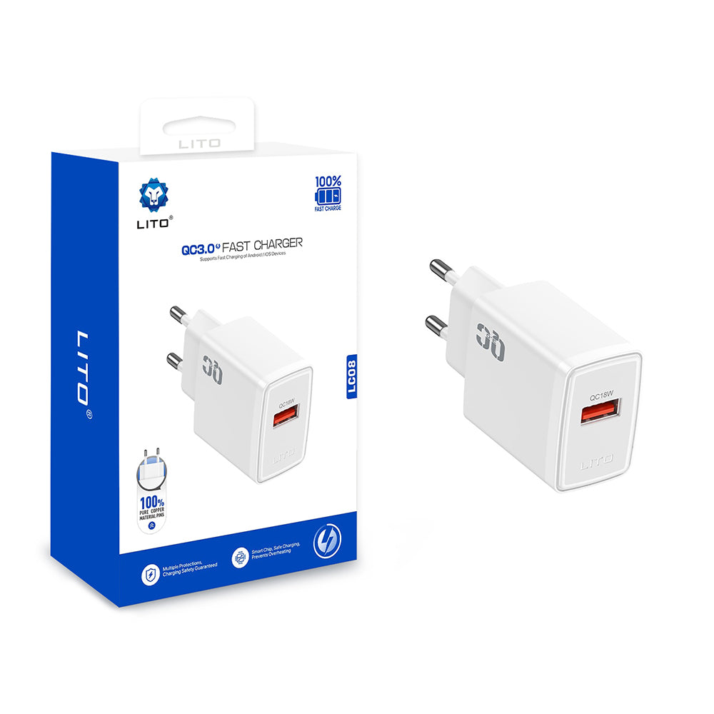 Incarcator Retea Lito LC08, 18W, 3A, 1 x USB-A, Alb
