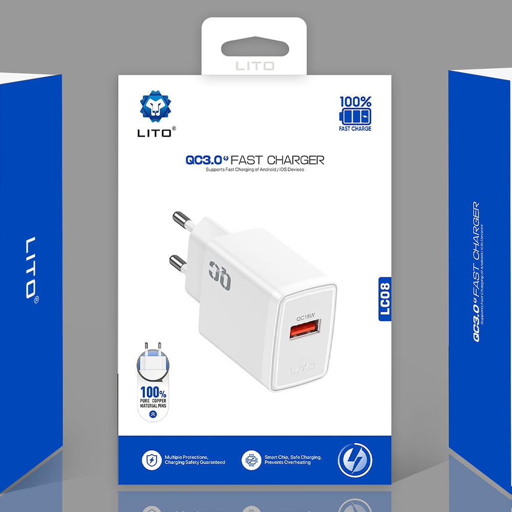 Incarcator Retea Lito LC08, 18W, 3A, 1 x USB-A, Alb