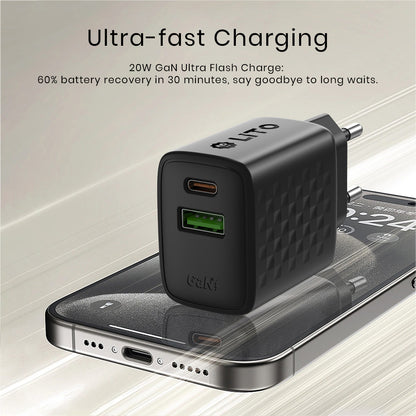 Incarcator Retea Lito LC15, 20W, 3A, 1 x USB-A - 1 x USB-C, Negru