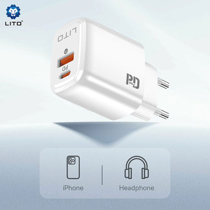 Incarcator Retea Lito LC28, 20W, 3A, 1 x USB-A - 1 x USB-C, Alb