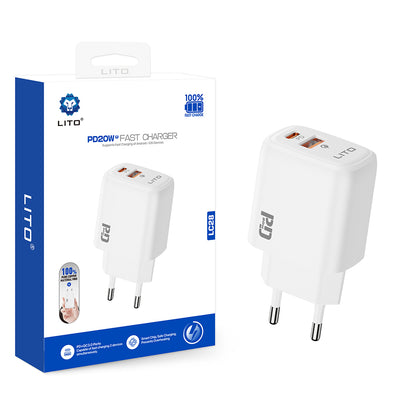 Incarcator Retea Lito LC28, 20W, 3A, 1 x USB-A - 1 x USB-C, Alb