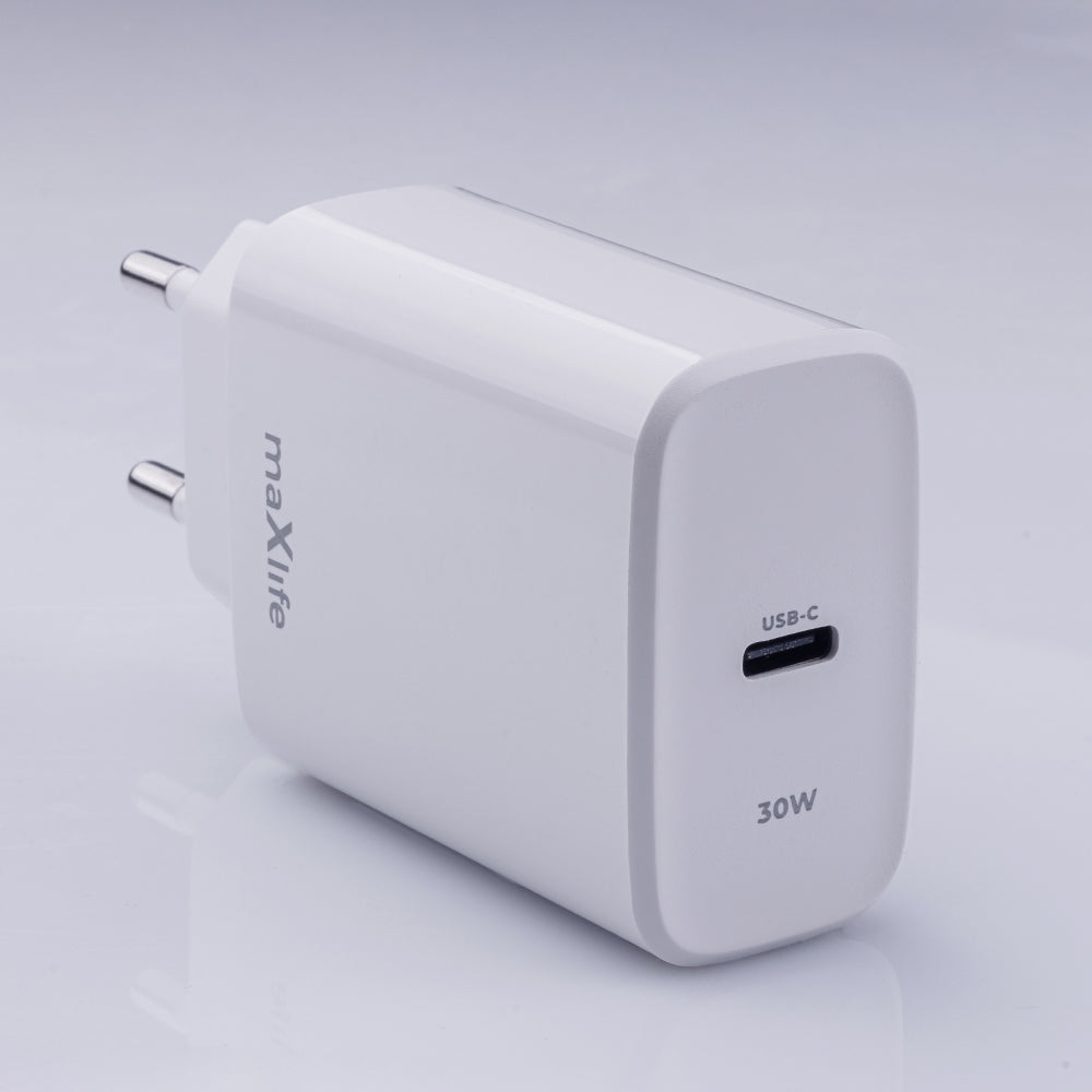 Ładowarka sieciowa MaXlife MXTC-10-30C, 30 W, 3 A, 1 x USB-C, biała 