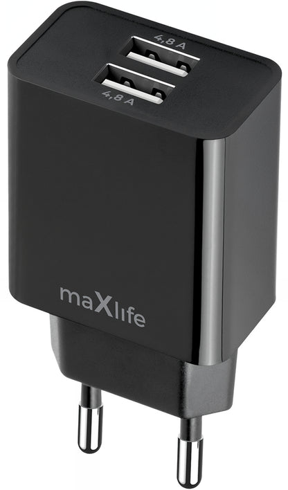 Incarcator Retea MaXlife MXTC-12, 24W, 2.4A, 2 x USB-A, Negru