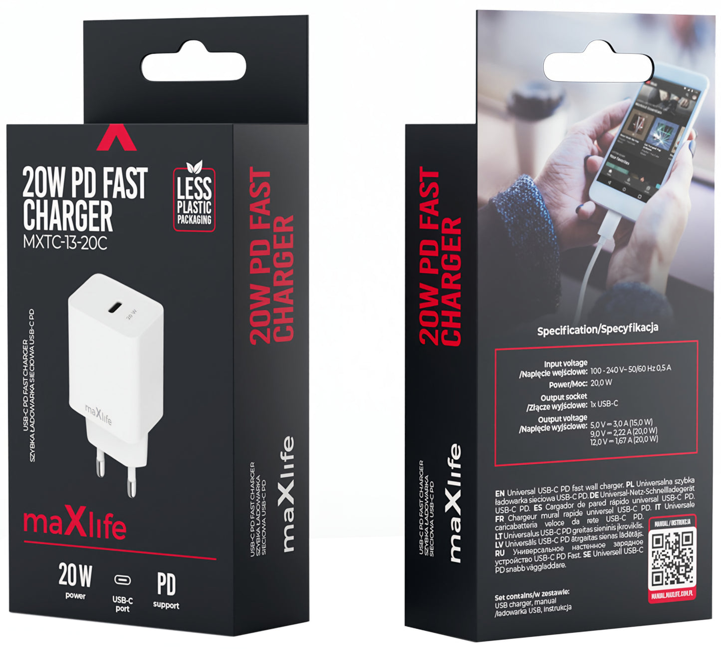 Incarcator Retea MaXlife MXTC-13-20C, 20W, 3A, 1 x USB-C, Alb