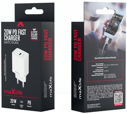 Incarcator Retea MaXlife MXTC-13-20C, 20W, 3A, 1 x USB-C, Alb