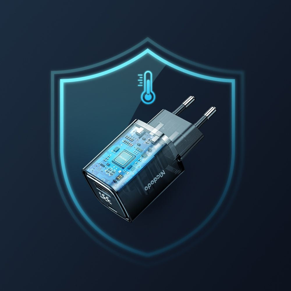 Incarcator Retea McDodo CH-1701 Graphite Display, 33W, 3A, 1 x USB-A - 1 x USB-C, Negru