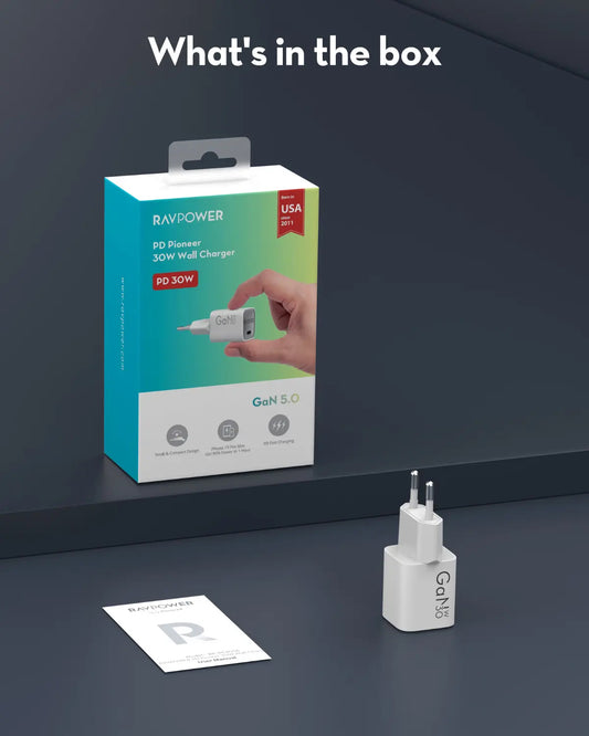 Incarcator Retea RavPower RP-PC1056, 30W, 3A, 1 x USB-C, Alb