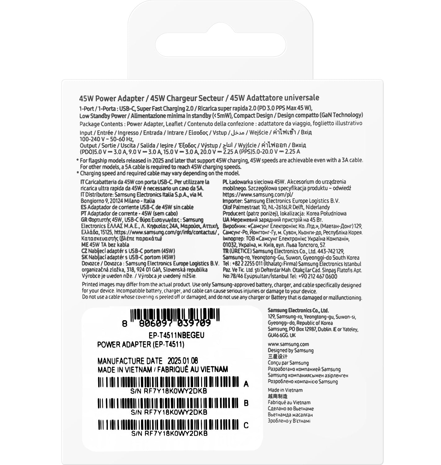 Incarcator Retea Samsung, 45W, 4.05A, 1 x USB-C, Negru EP-T4511NBEGEU