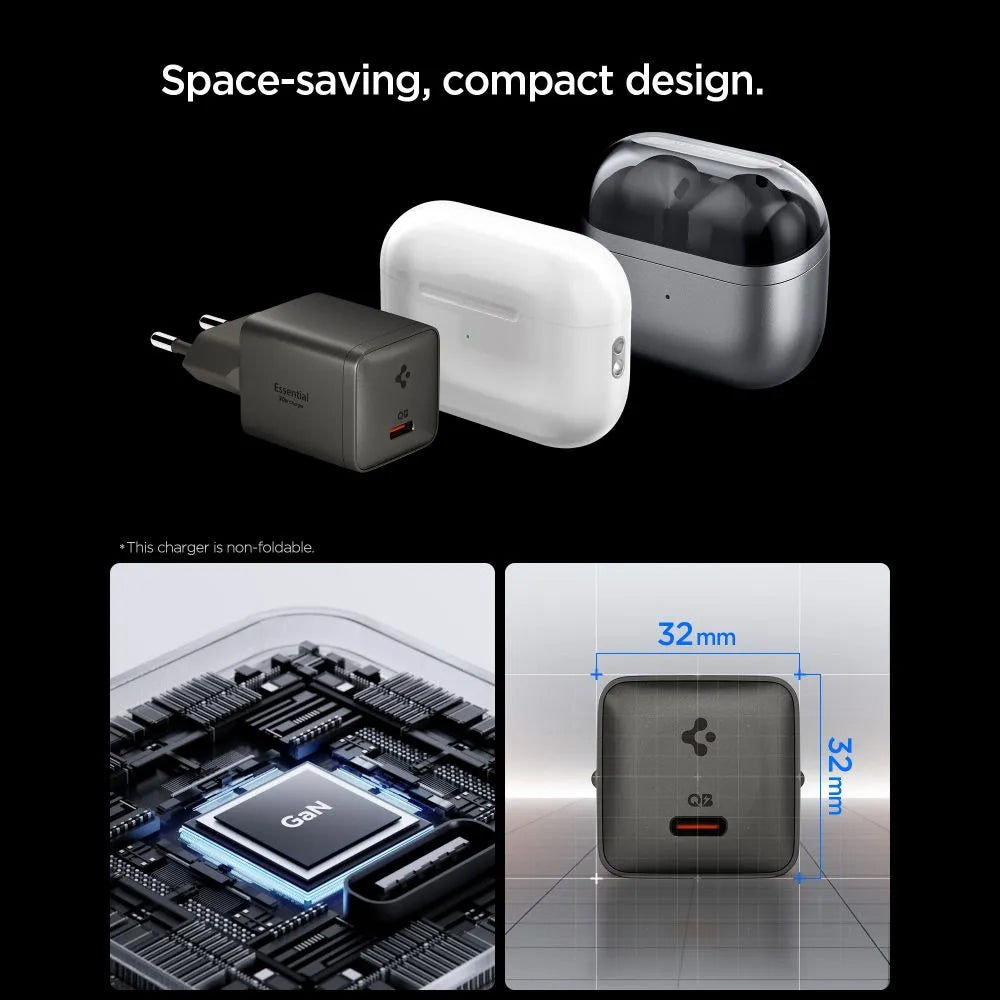 Incarcator Retea Spigen EE301EU Essential, 30W, 3A, 1 x USB-C, Gri ACH10447