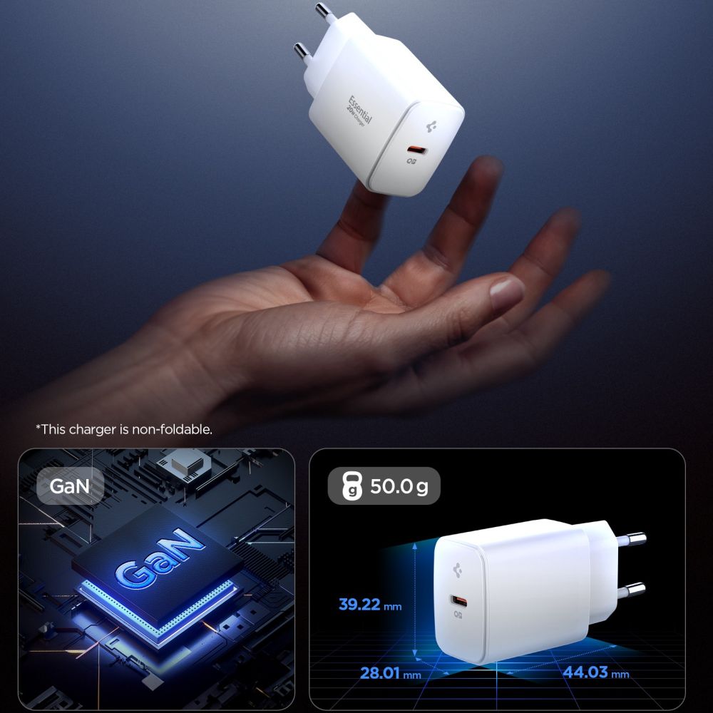 Incarcator Retea Spigen Essential, 20W, 3A, 1 x USB-C, Alb
