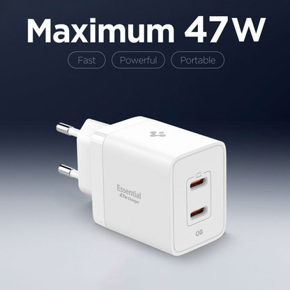 Incarcator Retea Spigen Essential, 47W, 3A, 2 x USB-C, Alb ACH08707