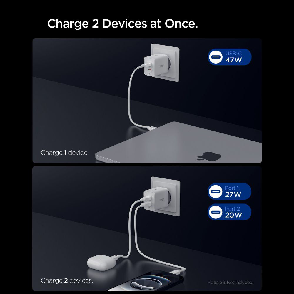 Incarcator Retea Spigen Essential, 47W, 3A, 2 x USB-C, Alb ACH08707