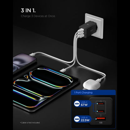 Incarcator Retea Spigen Essential, 67W, 3.25A, 1 x USB-A - 2 x USB-C, Negru ACH09458