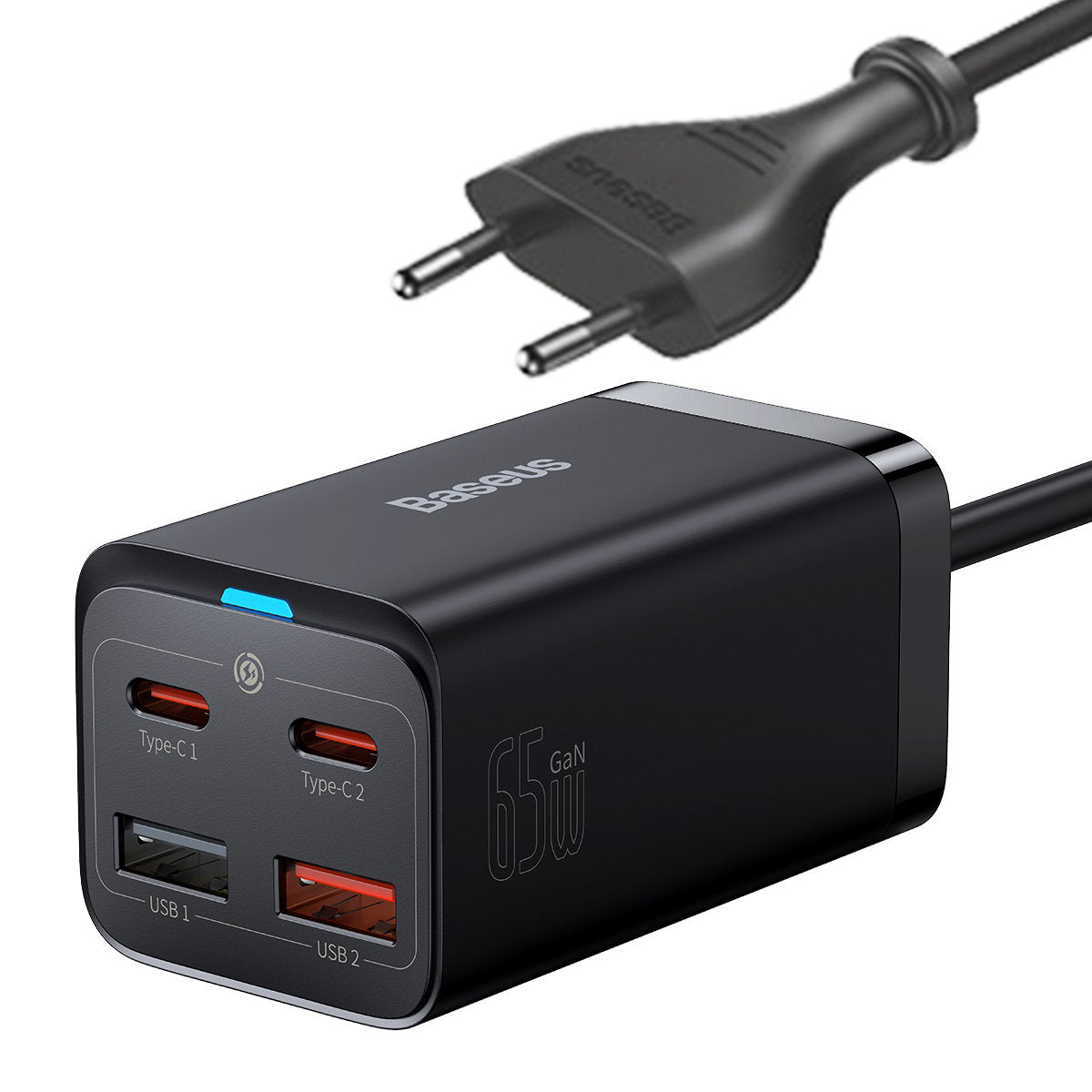 Incarcator Retea Cu Cablu USB-C Baseus GaN3 Pro, 65W, 3A, 2 x USB-A - 2 x USB-C, Negru CCGP040101