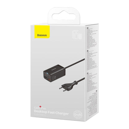 Incarcator Retea Cu Cablu USB-C Baseus GaN3 Pro, 65W, 3A, 2 x USB-A - 2 x USB-C, Negru CCGP040101