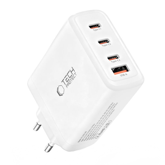 Incarcator Retea Tech-Protect NC120W-GAN, 120W, 5A, 1 x USB-A - 3 x USB-C, Alb