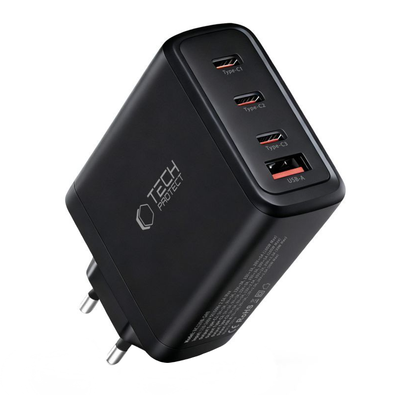 Incarcator Retea Tech-Protect NC120W-GAN, 120W, 5A, 1 x USB-A - 3 x USB-C, Negru
