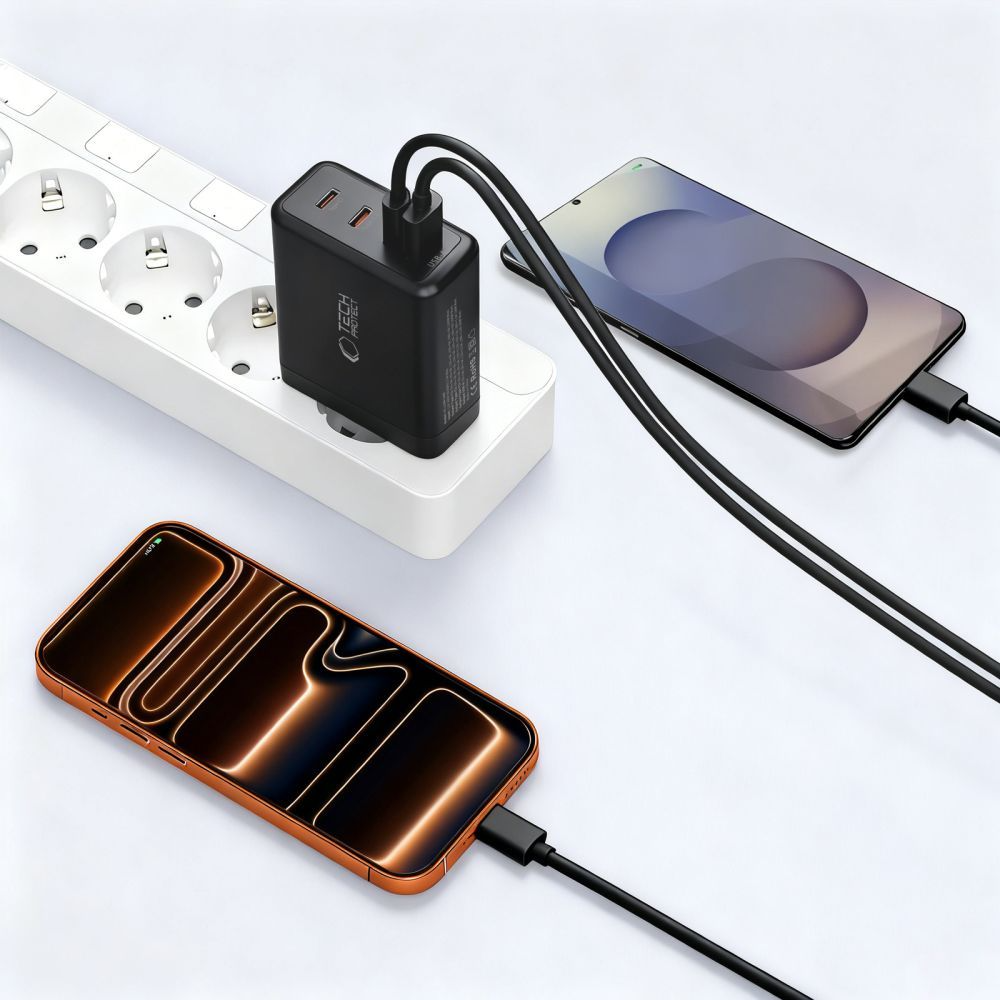 Incarcator Retea Tech-Protect NC120W-GAN, 120W, 5A, 1 x USB-A - 3 x USB-C, Negru