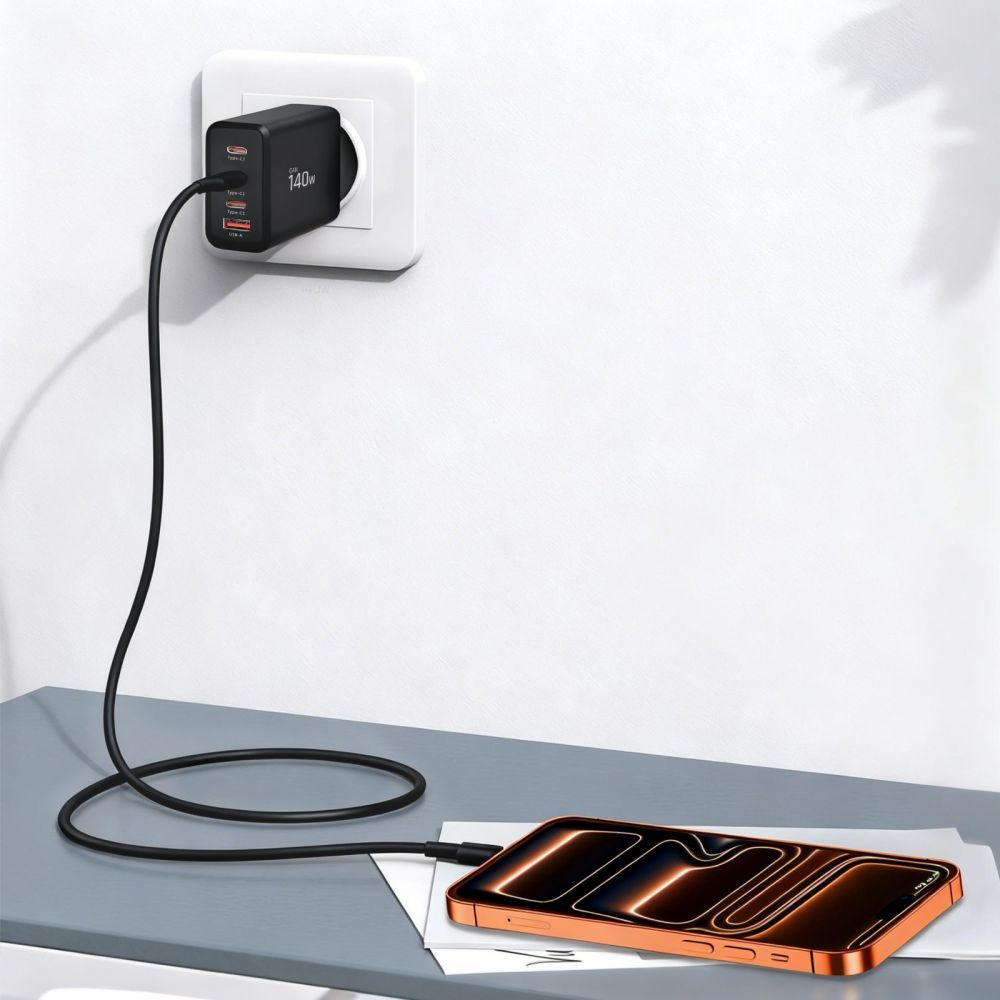 Incarcator Retea Tech-Protect NC140W-GAN, 140W, 5A, 1 x USB-A - 3 x USB-C, Negru