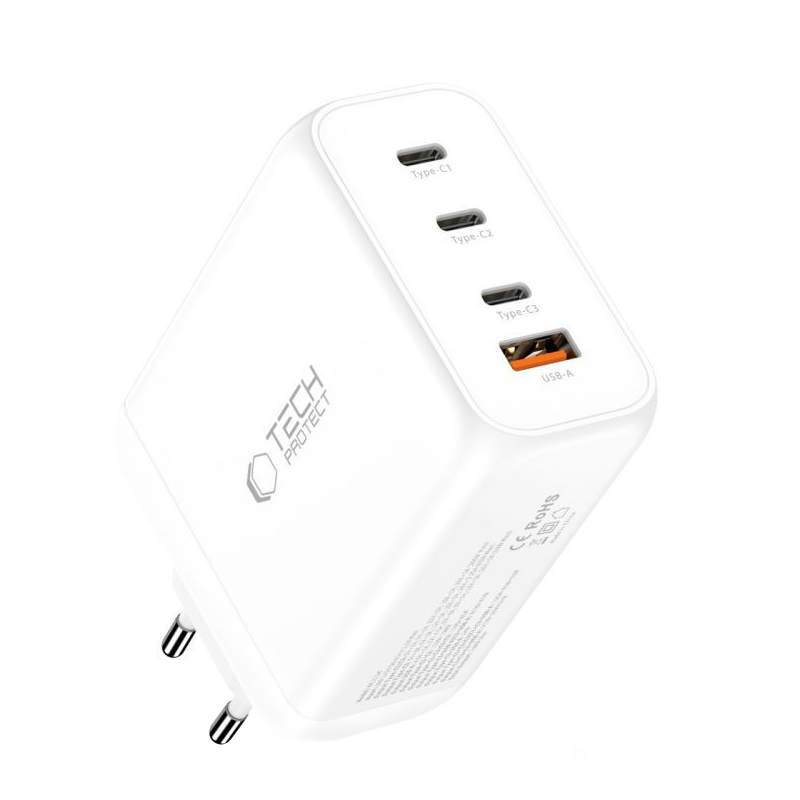 Incarcator Retea Tech-Protect NC200W-GAN, 200W, 5A, 1 x USB-A - 3 x USB-C, Alb