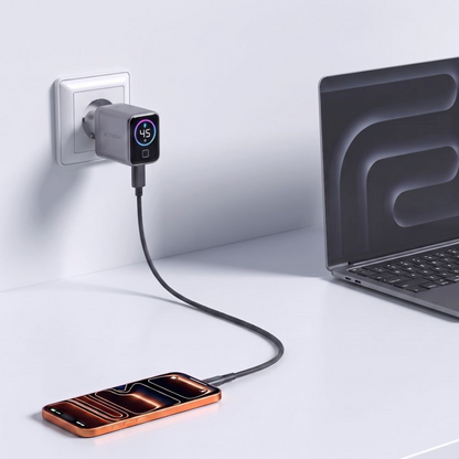 Incarcator Retea Tech-Protect NC45W Display, 45W, 3A, 1 x USB-C, Gri