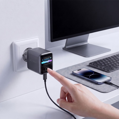 Incarcator Retea Tech-Protect NC45W Display, 45W, 3A, 1 x USB-C, Gri