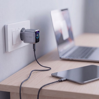 Incarcator Retea Tech-Protect NC45W Display, 45W, 3A, 1 x USB-C, Gri