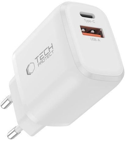 Incarcator Retea Tech-Protect NCA45W, 45W, 3A, 1 x USB-A - 1 x USB-C, Alb