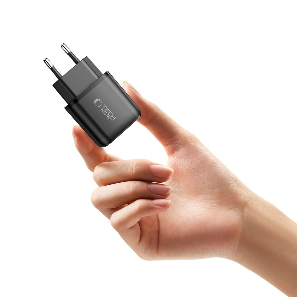 Incarcator Retea Tech-Protect NCA45W, 45W, 3A, 1 x USB-A - 1 x USB-C, Negru