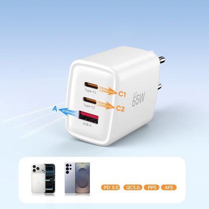 Incarcator Retea Tech-Protect NCA65W, 65W, 3A, 1 x USB-A - 2 x USB-C, Alb