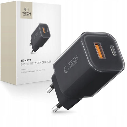 Incarcator Retea Tech-Protect NCM33W, 33W, 3A, 1 x USB-A - 1 x USB-C, Negru