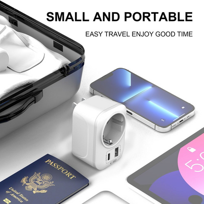 Incarcator Retea Tech-Protect TA100 Travel US, 20W, 3A, 1 x Schuko - 1 x USB-A - 1 x USB-C, Alb