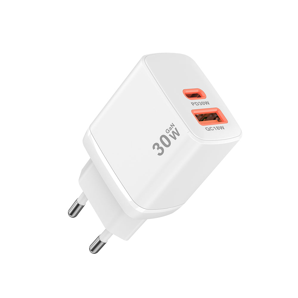 Incarcator Retea Techsuit CH1 Duonix, 30W, 3A, 1 x USB-A - 1 x USB-C, Alb