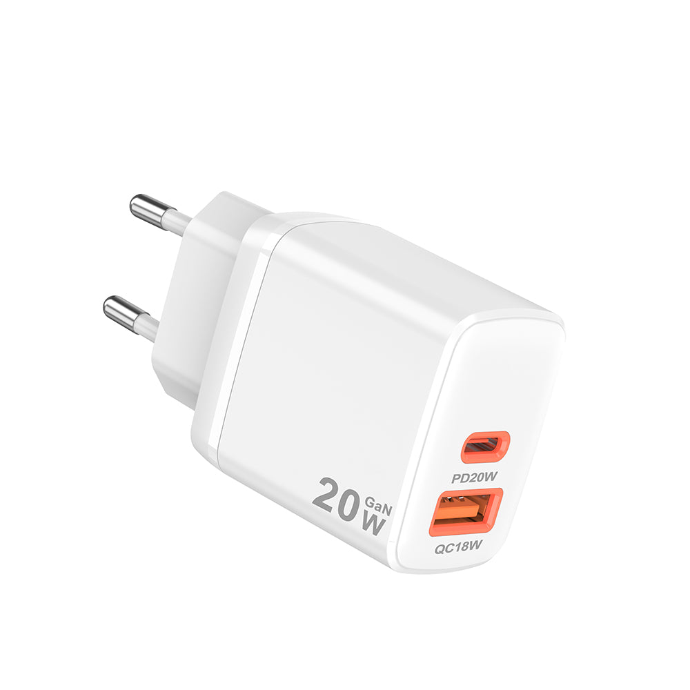 Incarcator Retea Techsuit CH2 Duonix, 20W, 3A, 1 x USB-A - 1 x USB-C, Alb