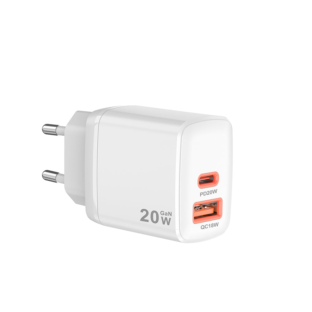 Incarcator Retea Techsuit CH2 Duonix, 20W, 3A, 1 x USB-A - 1 x USB-C, Alb