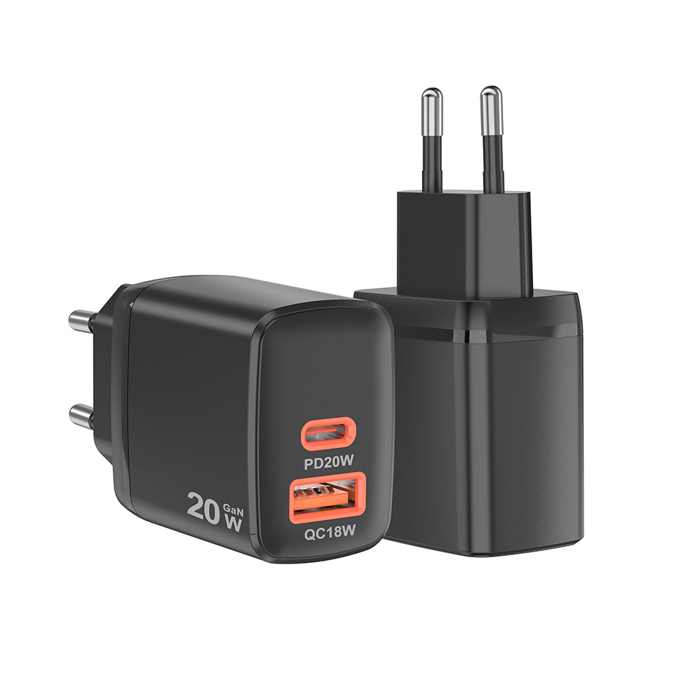 Incarcator Retea Techsuit CH2 Duonix, 20W, 3A, 1 x USB-A - 1 x USB-C, Negru