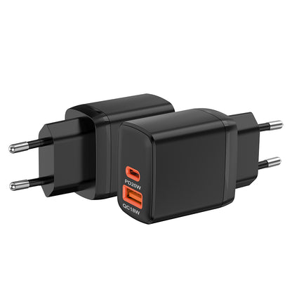 Incarcator Retea Techsuit CH2 Duonix, 20W, 3A, 1 x USB-A - 1 x USB-C, Negru